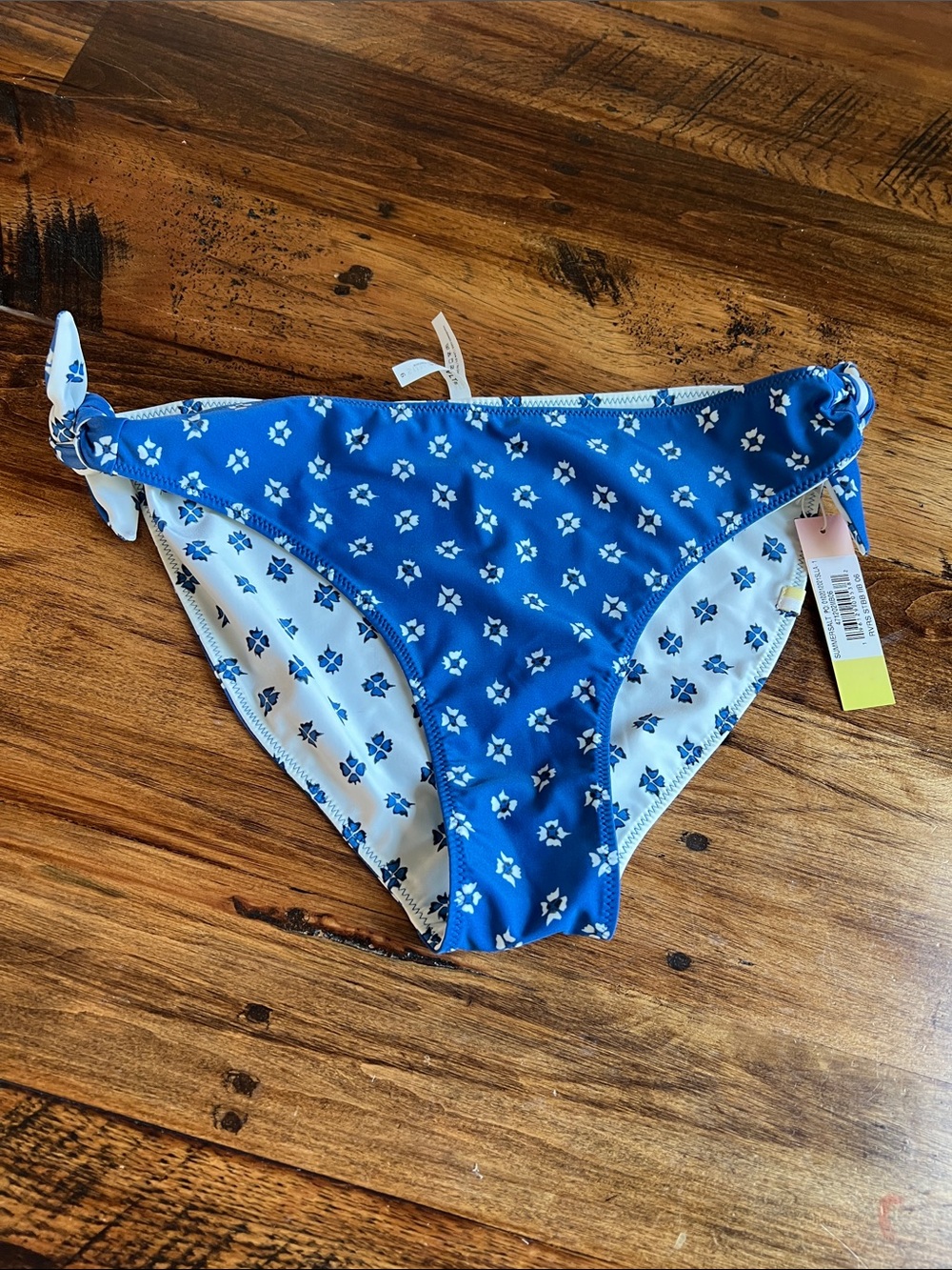 Summersalt New w Tag Sz 6 Reversible Bikini Bottom Blue White Flowers Sidetie